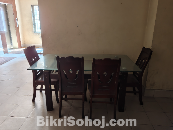 Malaysian Dining Table with Tempered Glass & Wooden Chairs